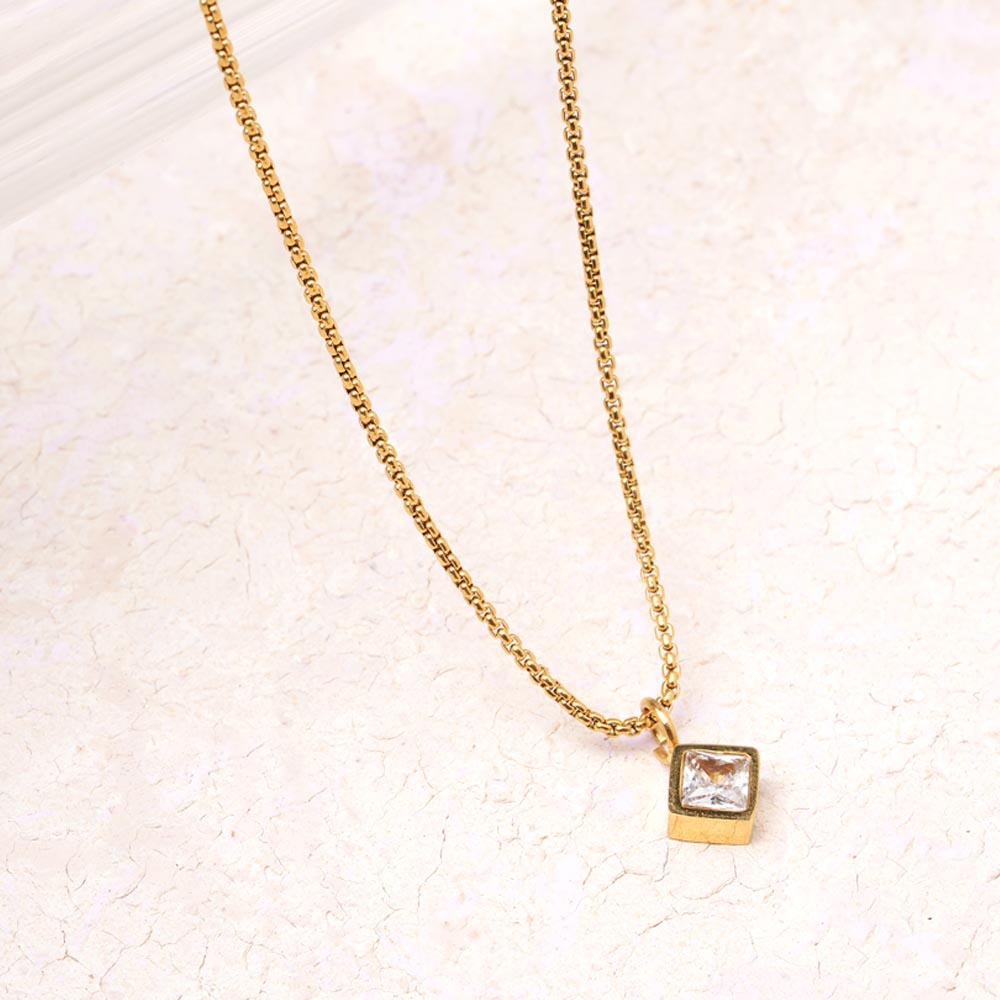 Square Charm Pearl Accent Necklace - 2