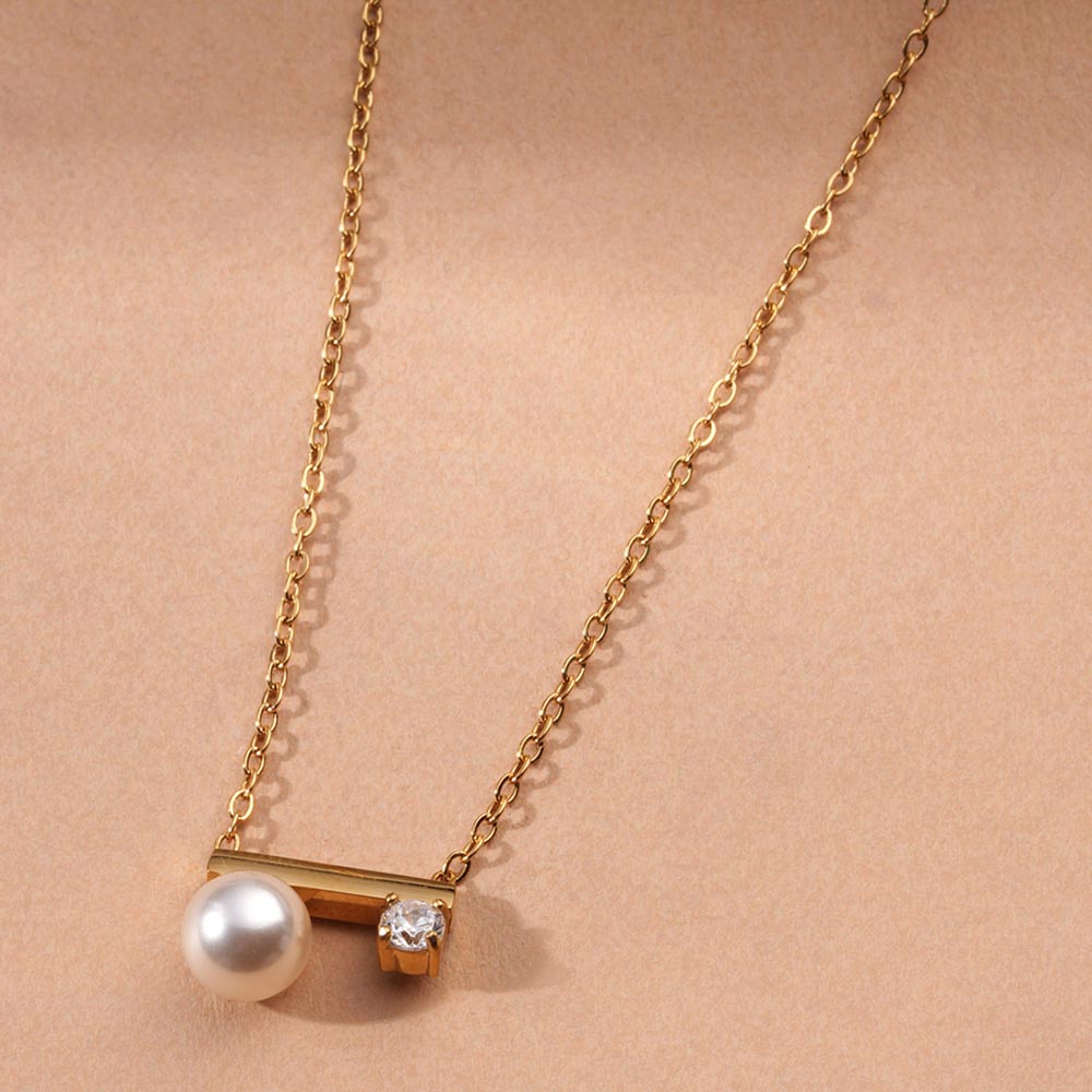 Double Pearl Bar Pendant Necklace - 1