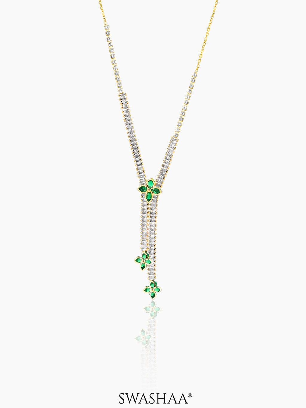 Shanon Green Clover Charm Y-shaped 18K Gold Plated Chain Pendant Necklace