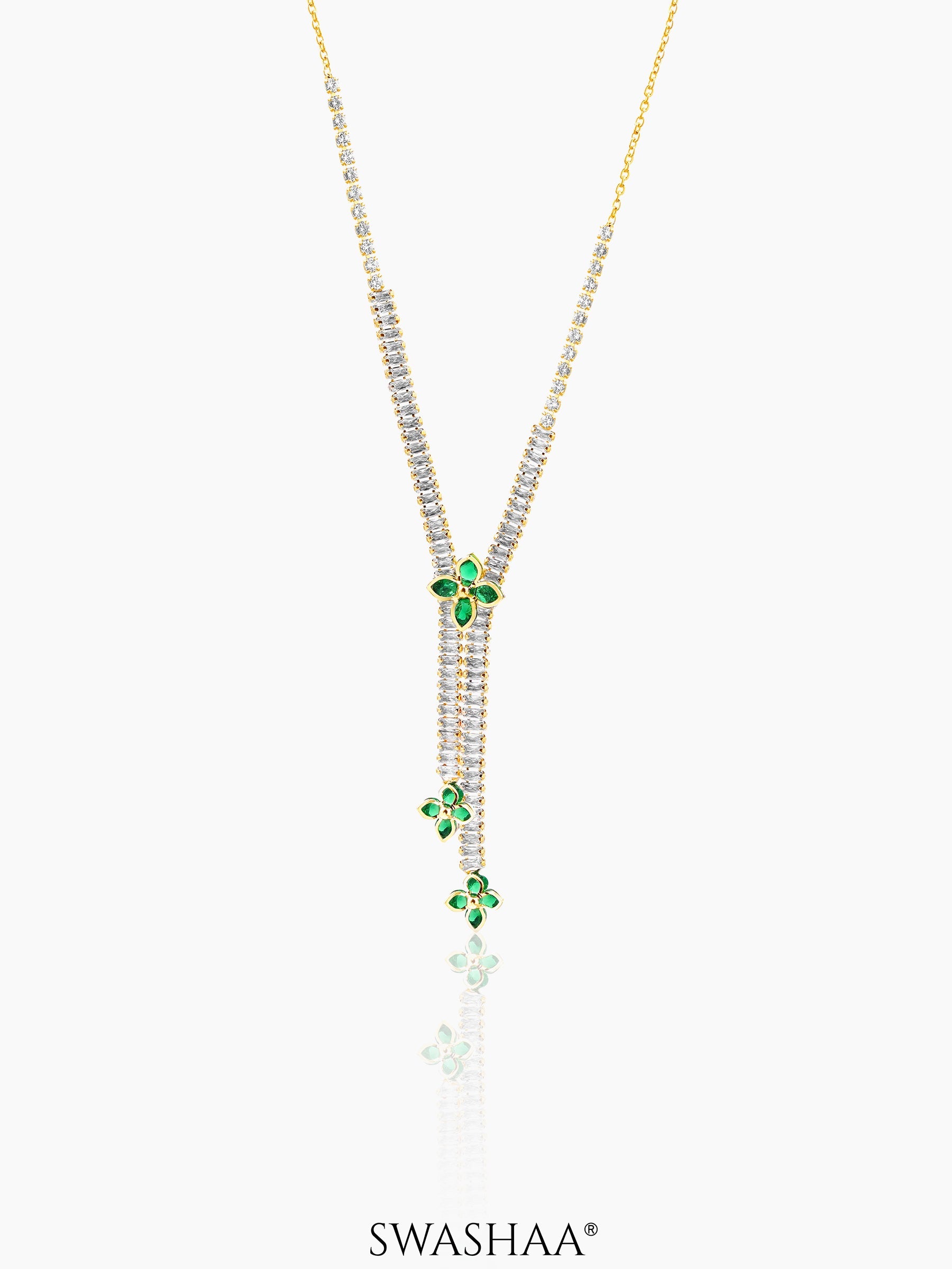Shanon Green Clover Charm Y-shaped 18K Gold Plated Chain Pendant Necklace