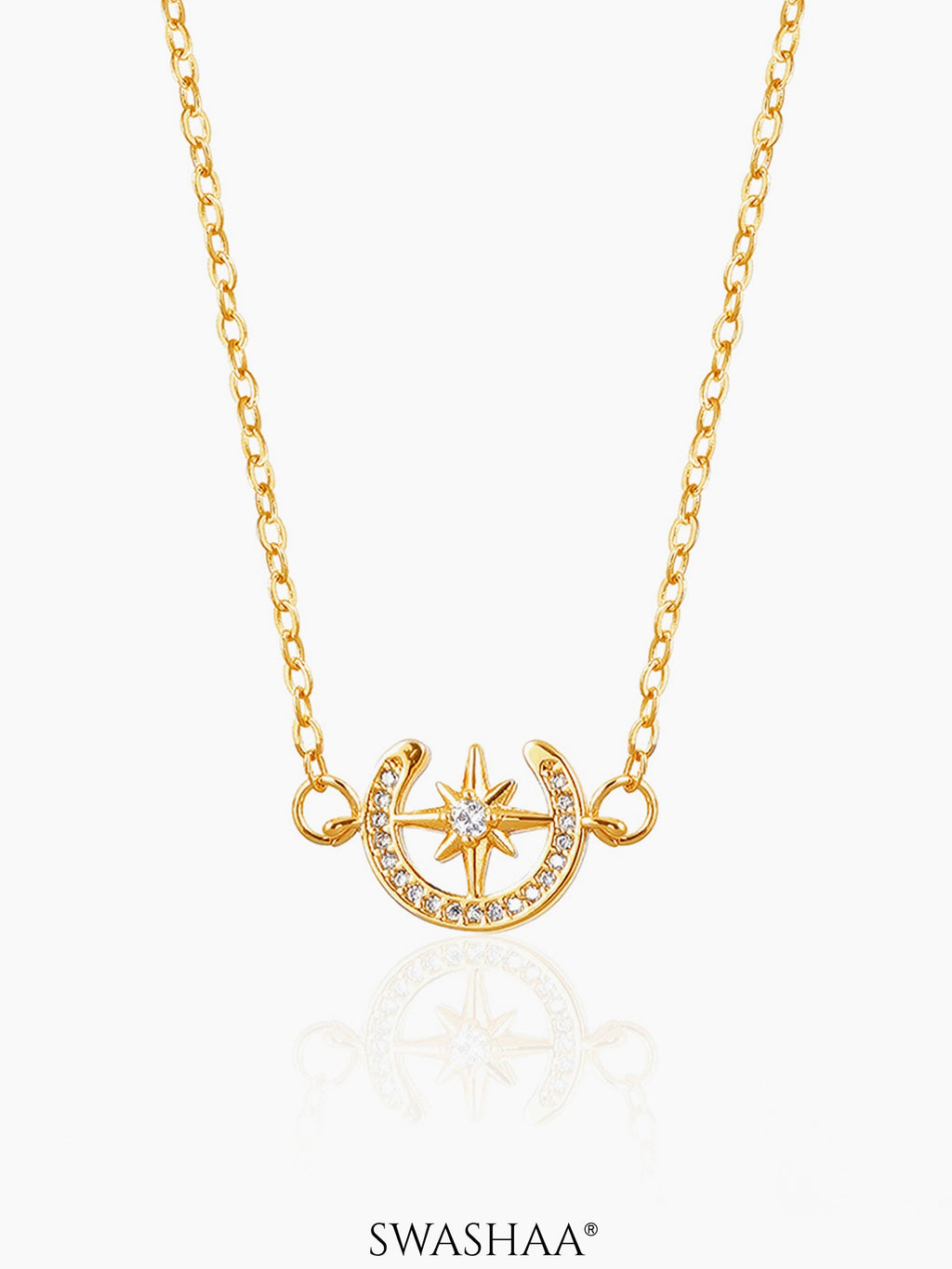 Simini Delicate Celestial Moon Star Charm 18K Gold Plated Necklace