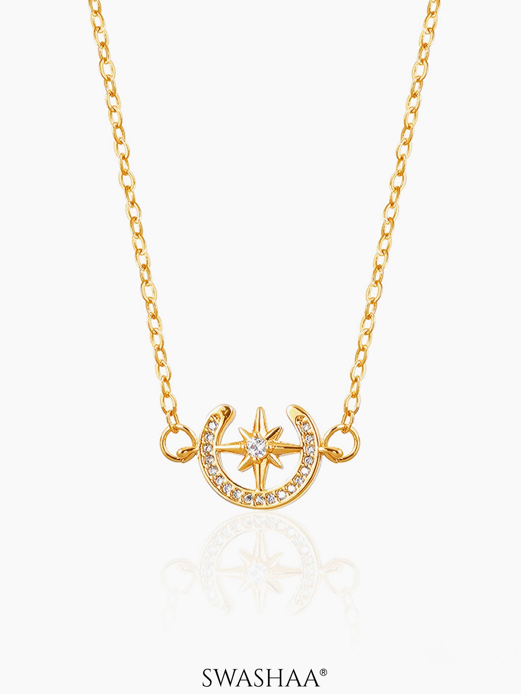 Simini Delicate Celestial Moon Star Charm 18K Gold Plated Necklace