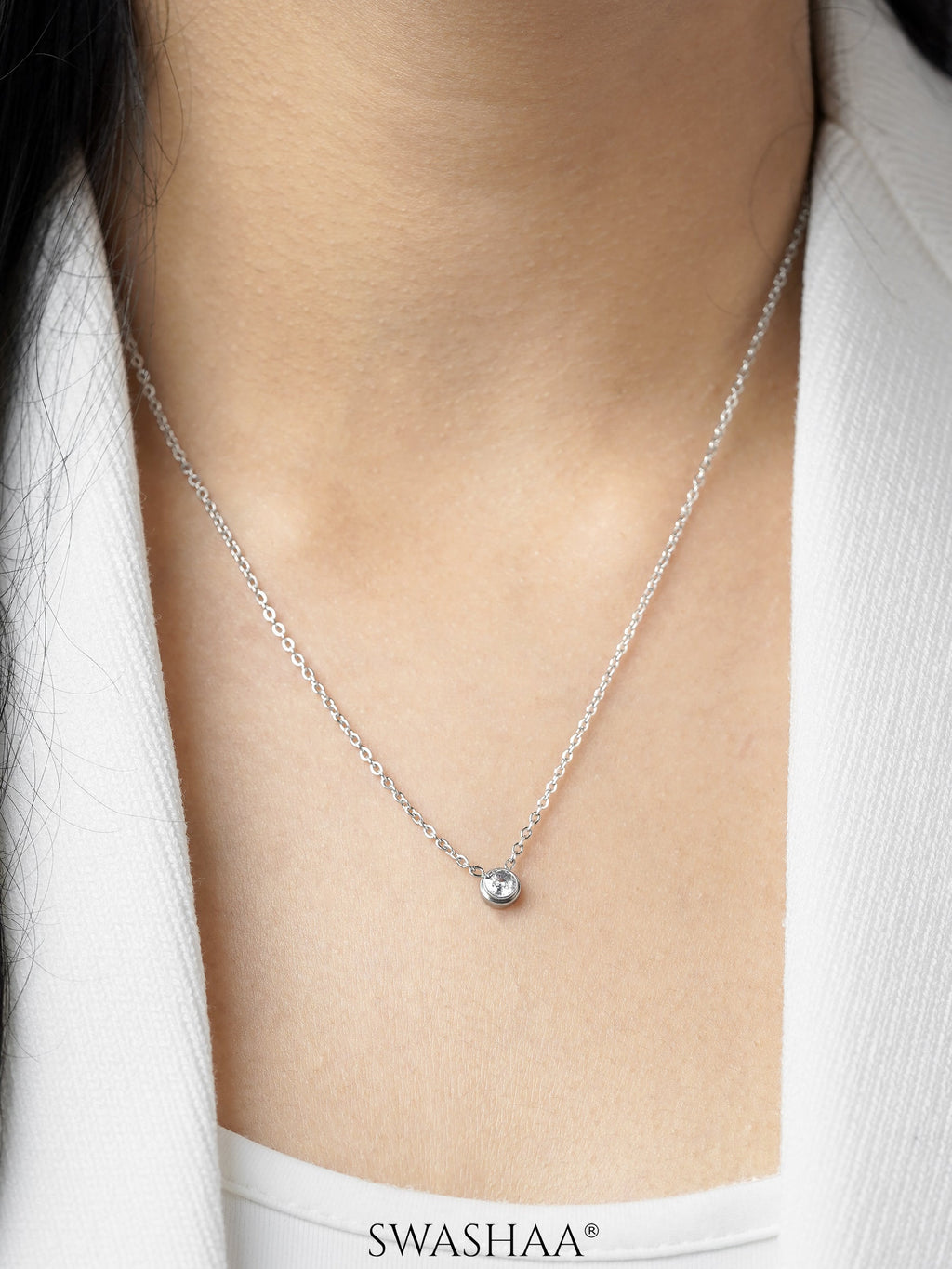Sitara Solitaire Diamond Charm Silver Necklace