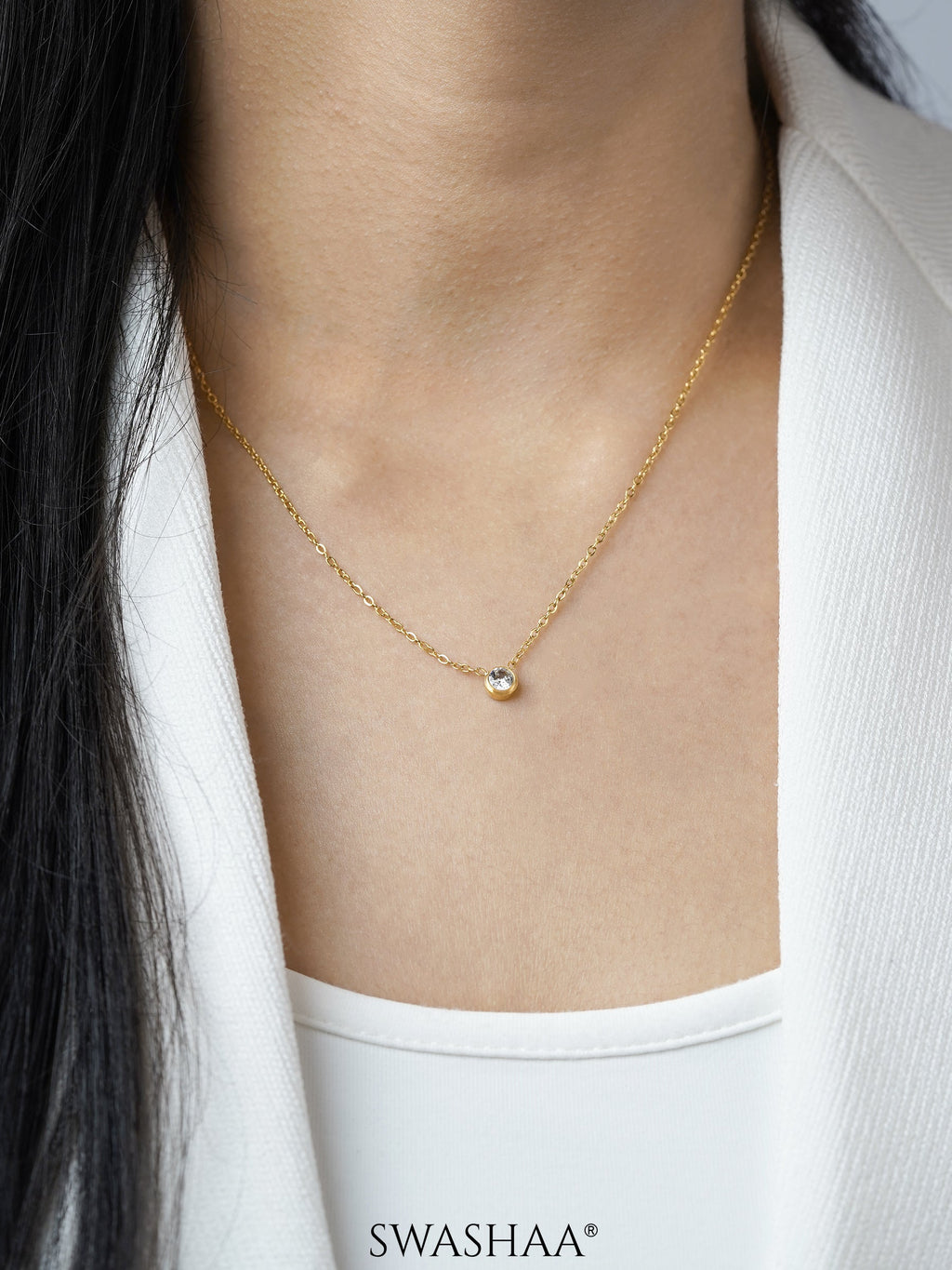 Sitara Solitaire Diamond Charm 18K Gold Plated Necklace