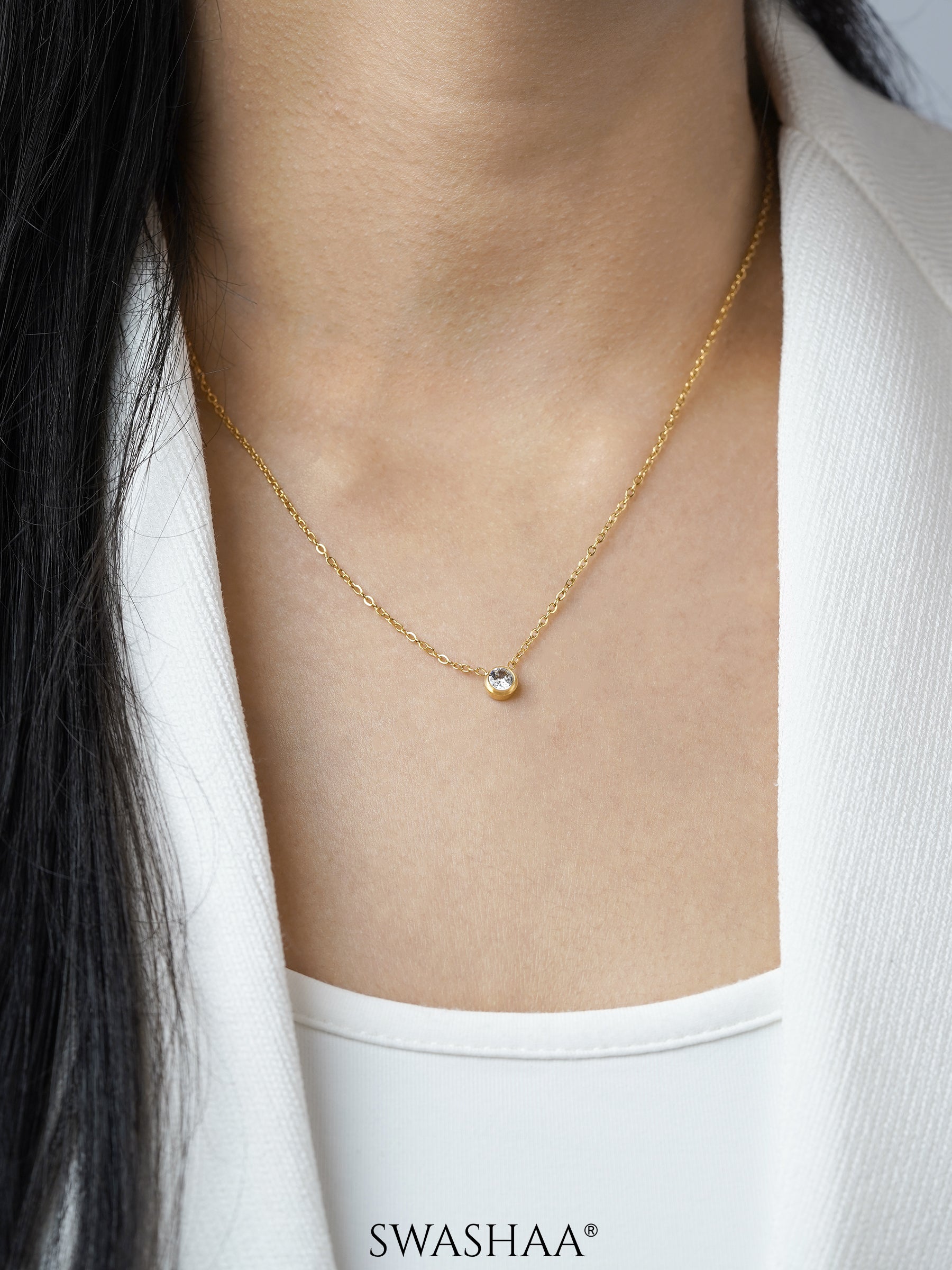 Sitara Solitaire Diamond Charm 18K Gold Plated Necklace
