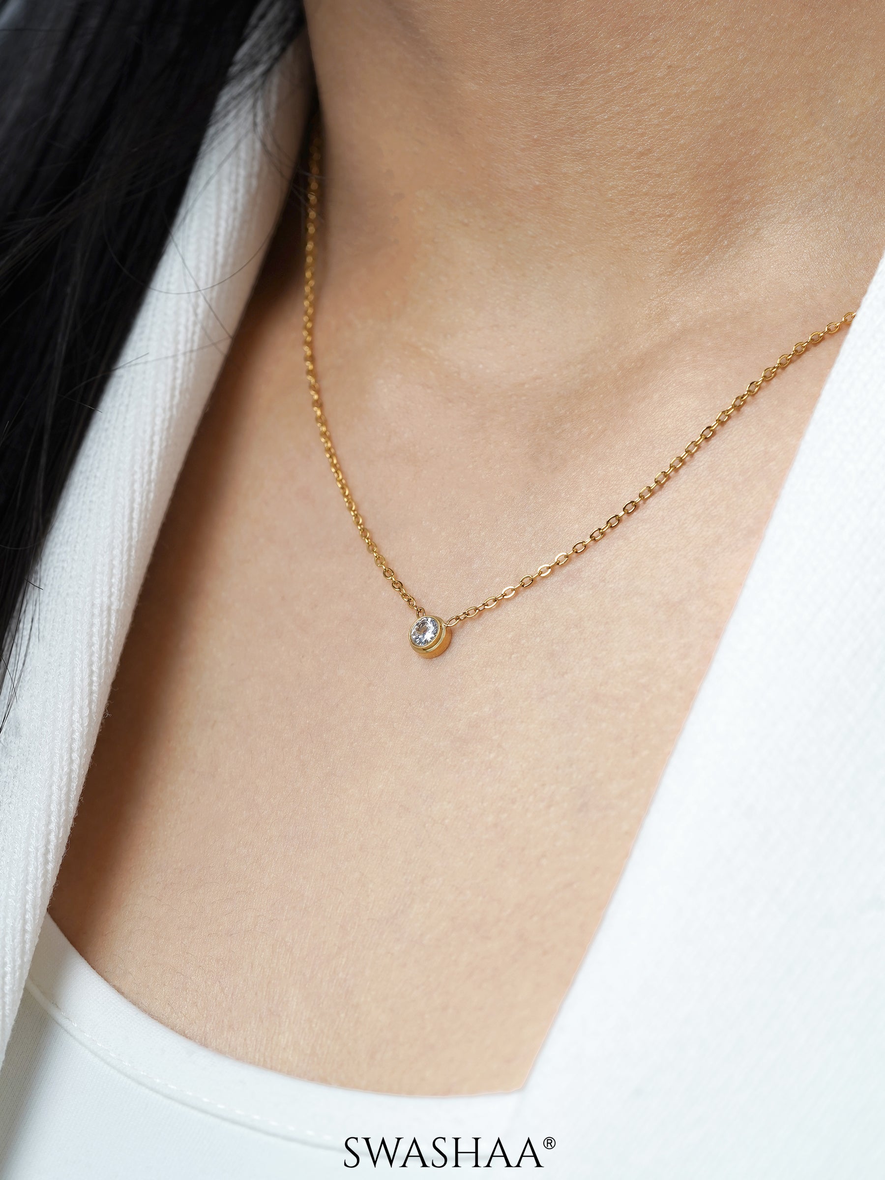 Sitara Solitaire Diamond Charm Silver Necklace
