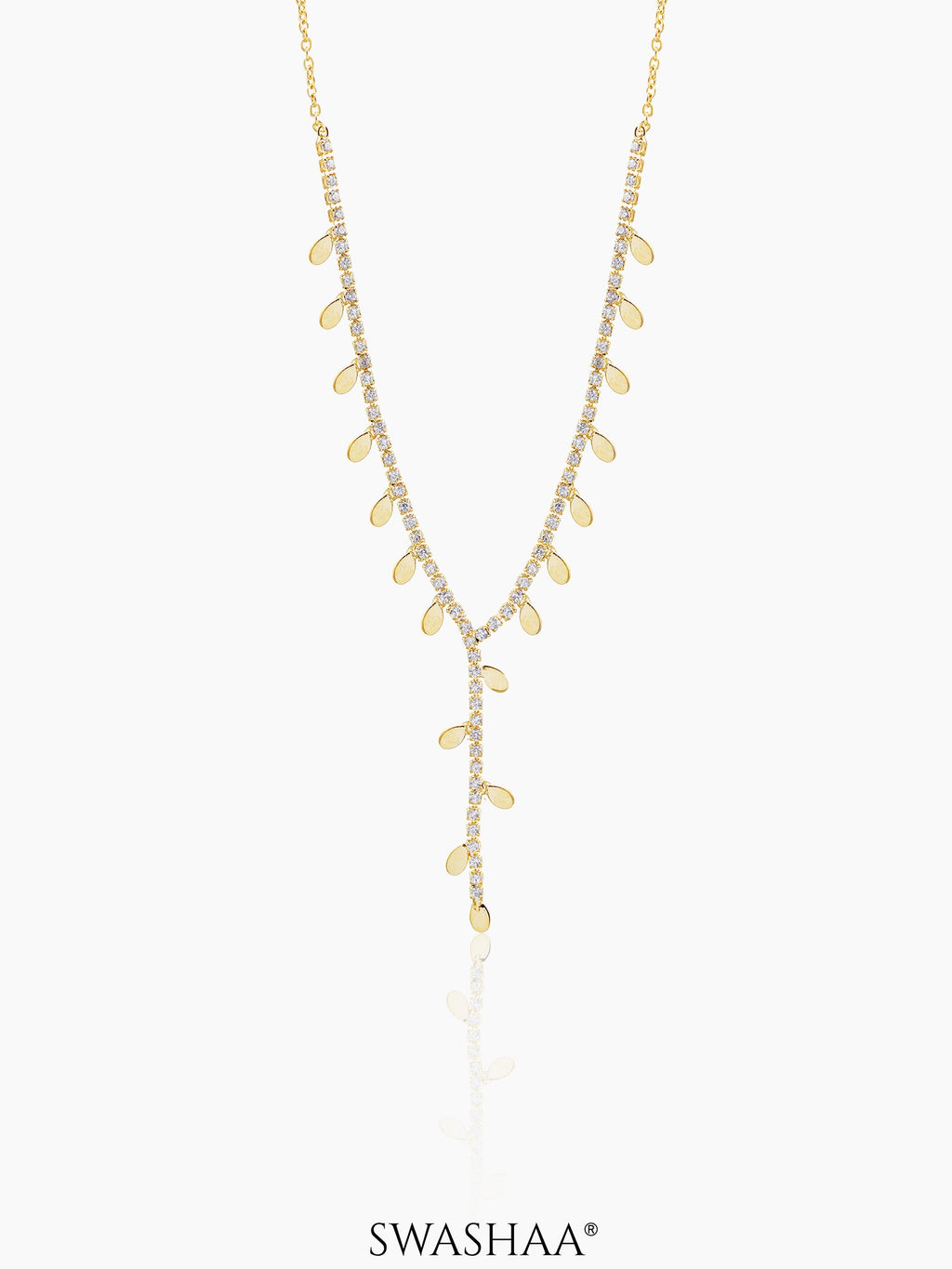 Taanya Tennis Leaf Charms Y-shaped 18K Gold Plated Necklace