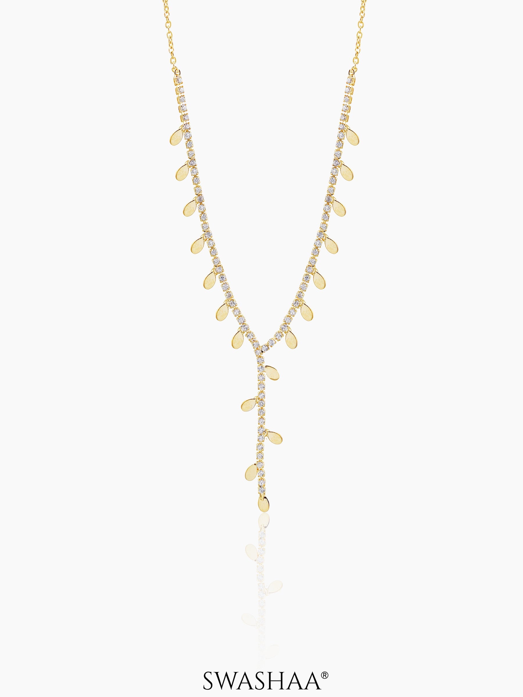 Taanya Tennis Leaf Charms Y-shaped 18K Gold Plated Necklace