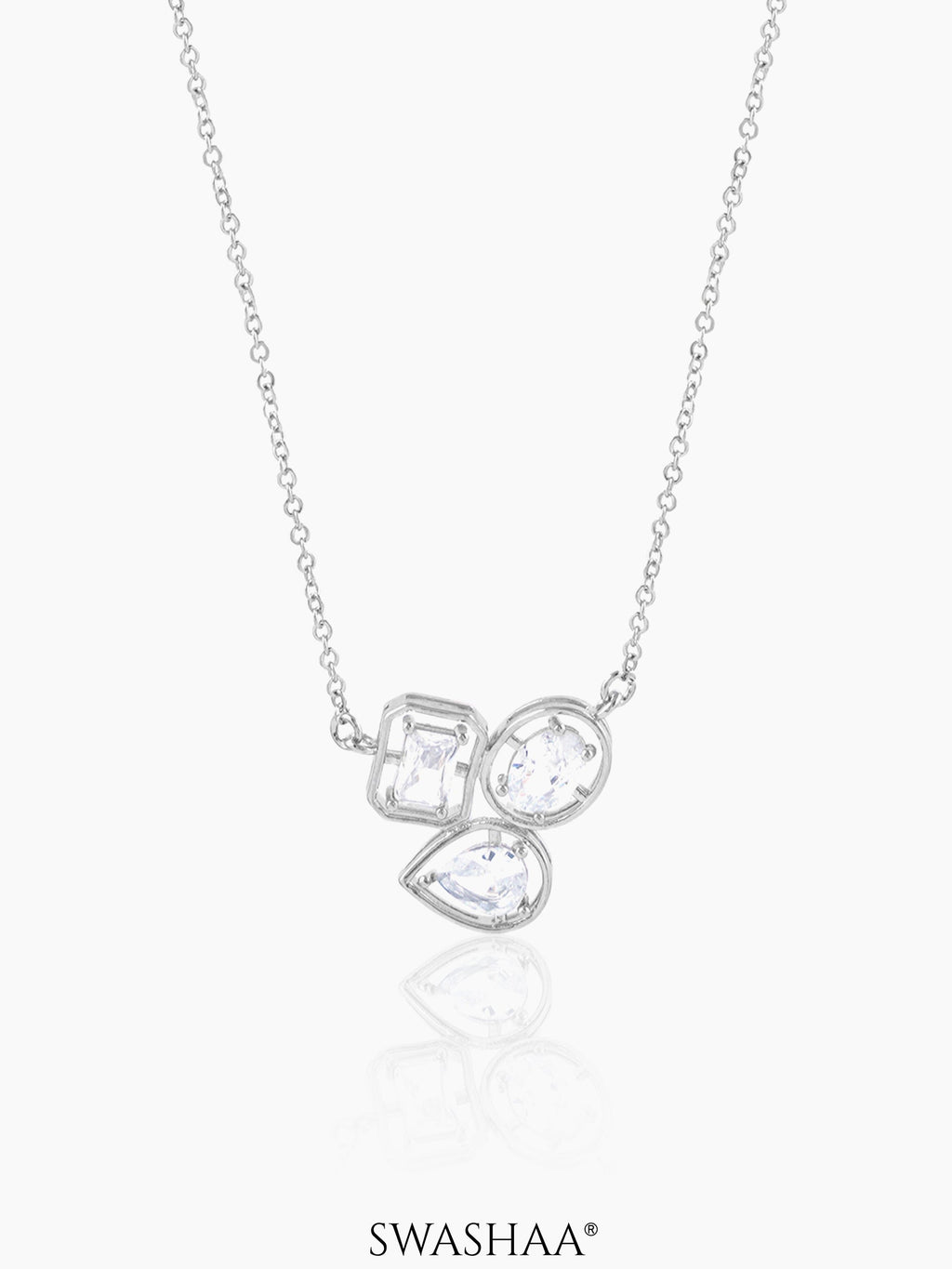 Three Star Pear Oval Emerald Silver Necklace