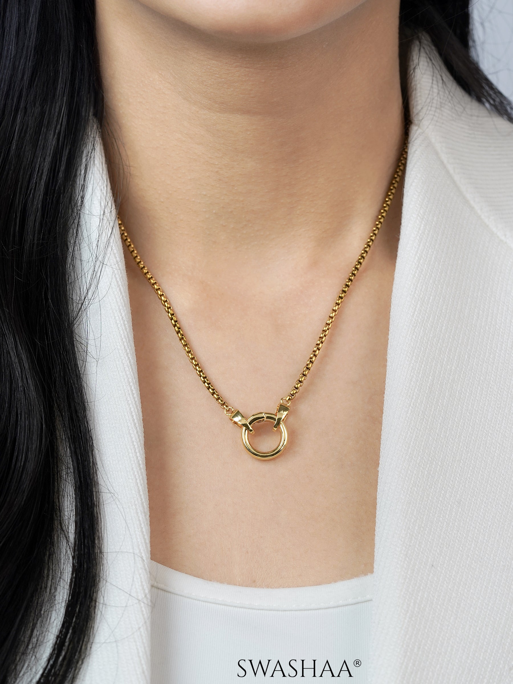 Vangie Eternal Ring Charm Amulate Box 18K Gold Plated Chain Pendant Necklace