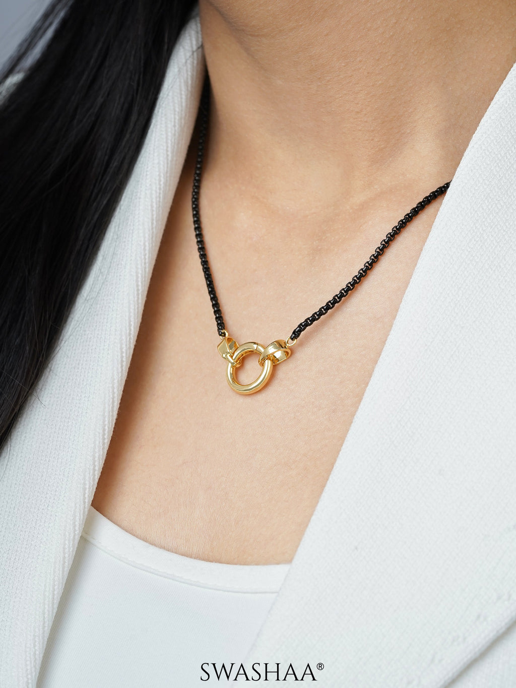 Vangie Eternal Ring Charm Amulate Box  Black 18K Gold Plated Chain Pendant Necklace