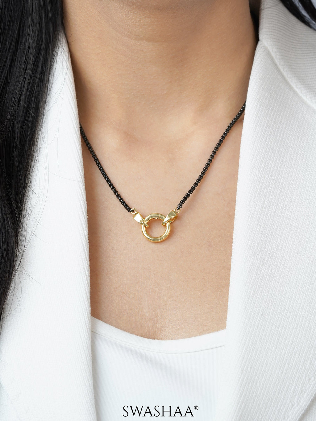 Vangie Eternal Ring Charm Amulate Box  Black 18K Gold Plated Chain Pendant Necklace