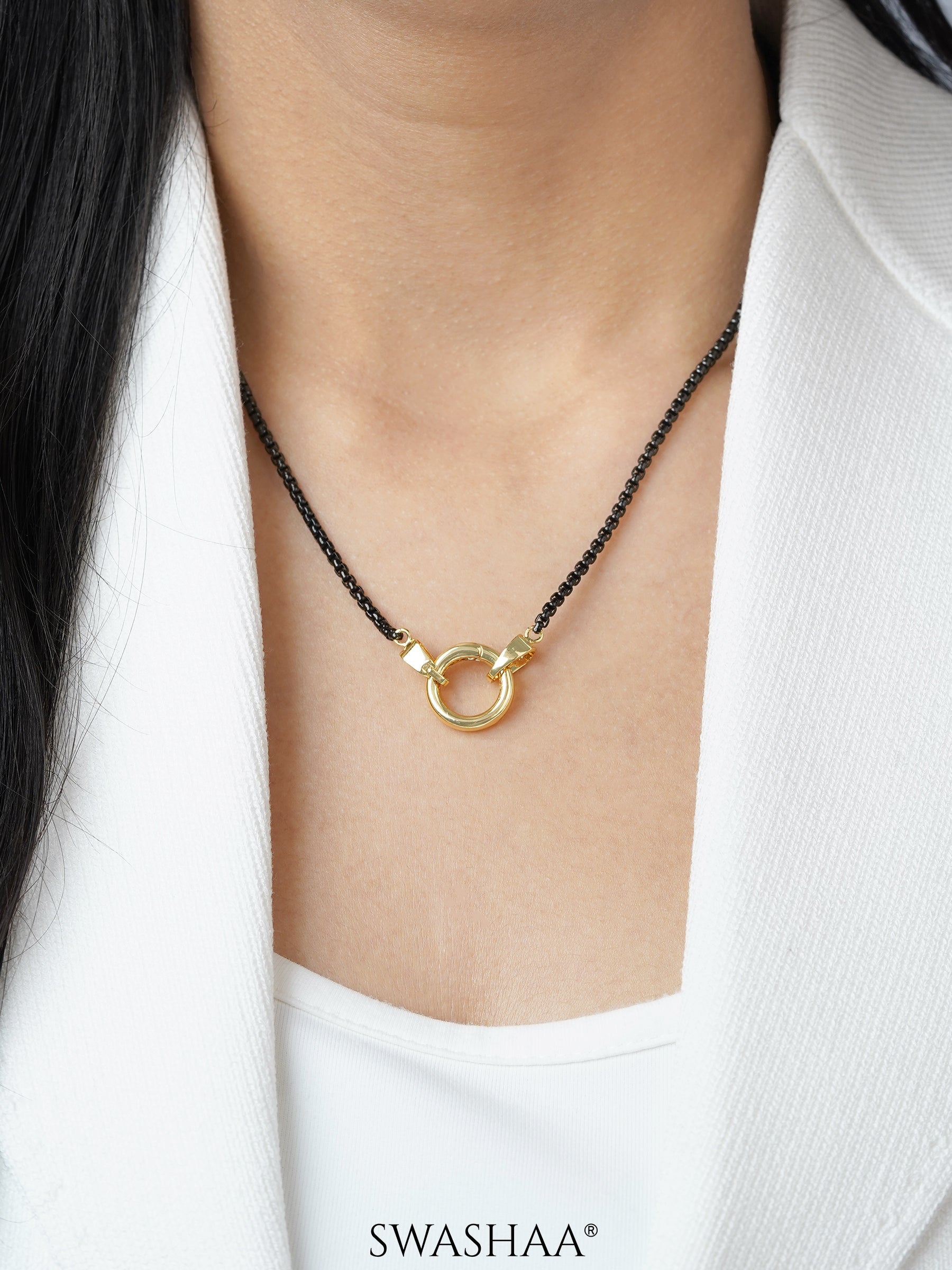 Vangie Eternal Ring Charm Amulate Box  Black 18K Gold Plated Chain Pendant Necklace