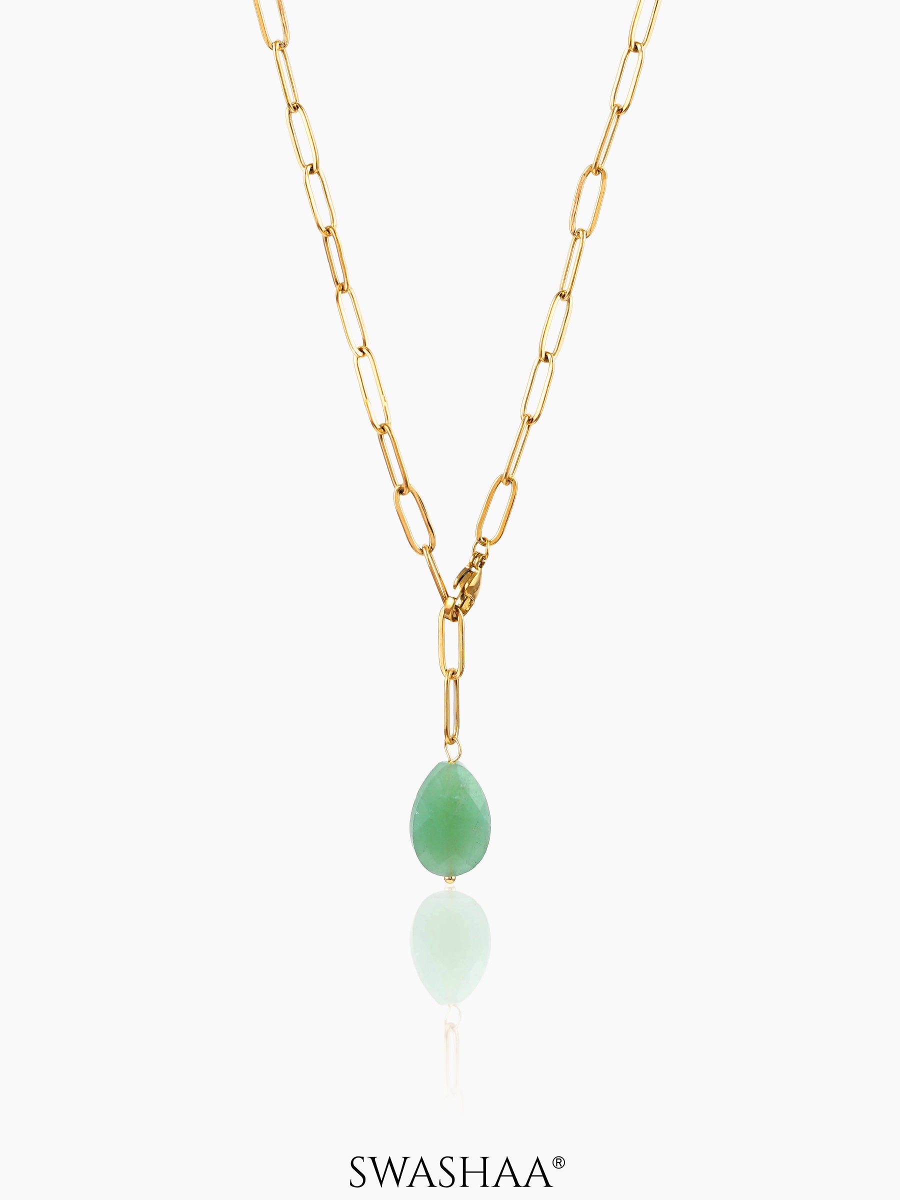 Verdure Teardrop Charm 18K Gold Plated Y-Shaped Chain Pendant Necklace