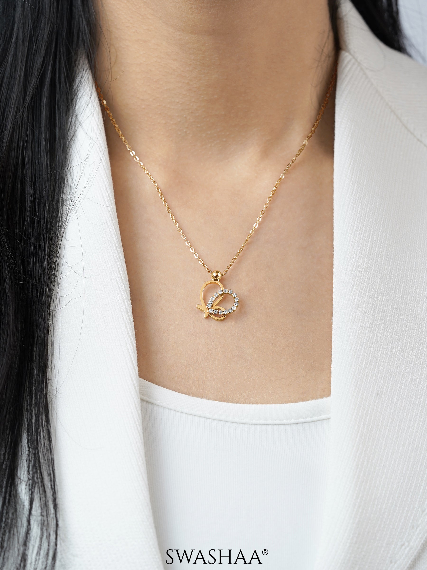 Volar Butterfly Charm 18K Gold Plated Chain Pendant Necklace
