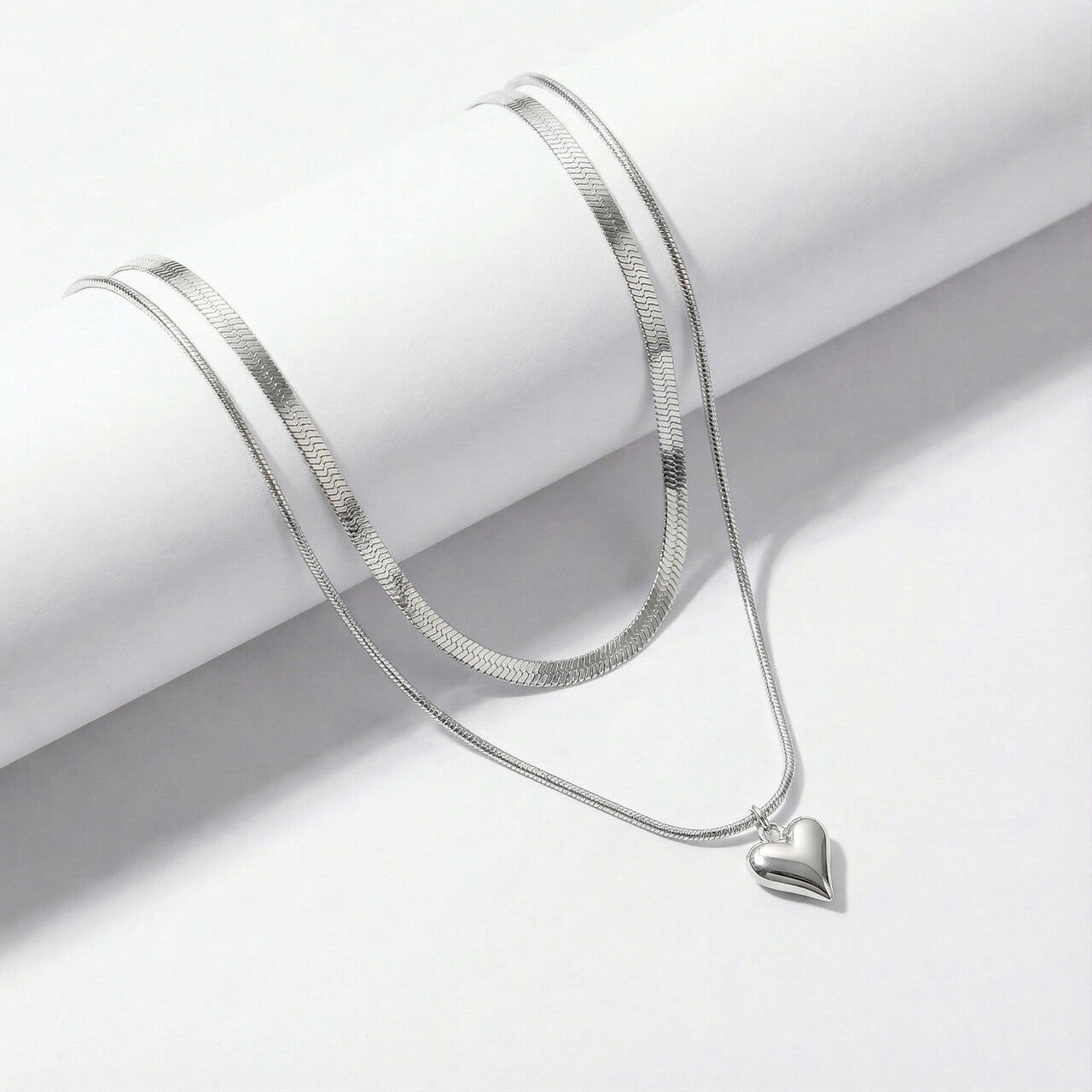Dual-Strand Heart Drop Pendant Necklace