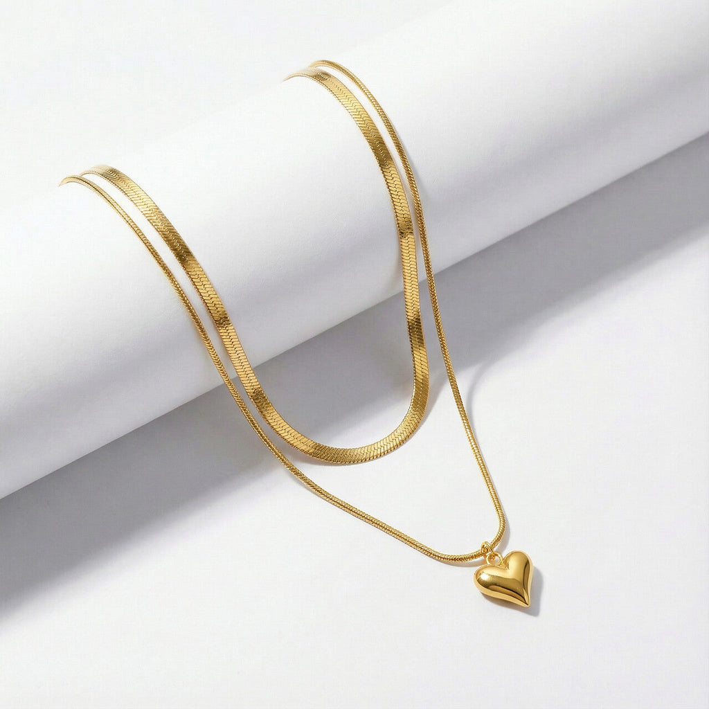 Dual-Strand Heart Drop Pendant Necklace