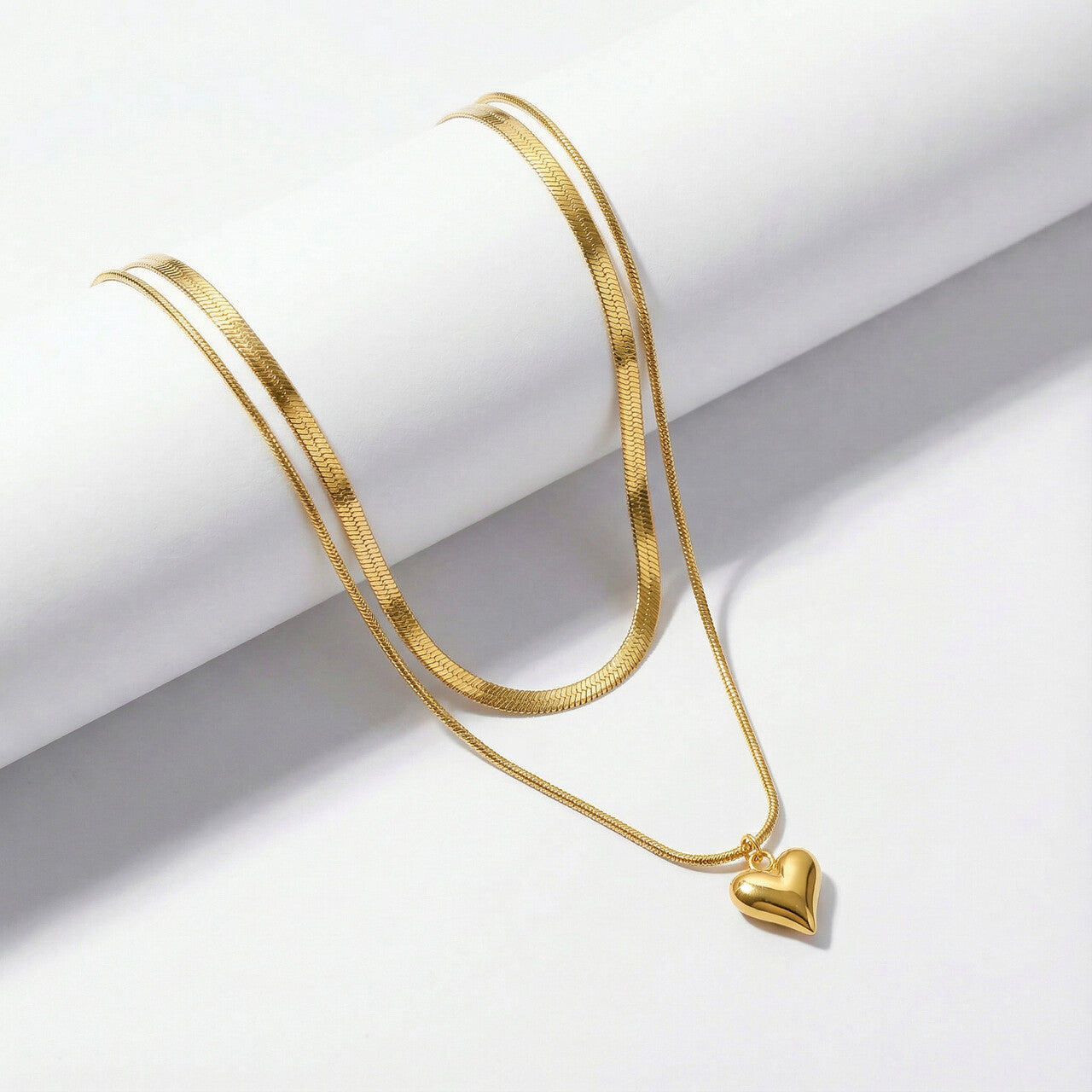 Dual-Strand Heart Drop Pendant Necklace