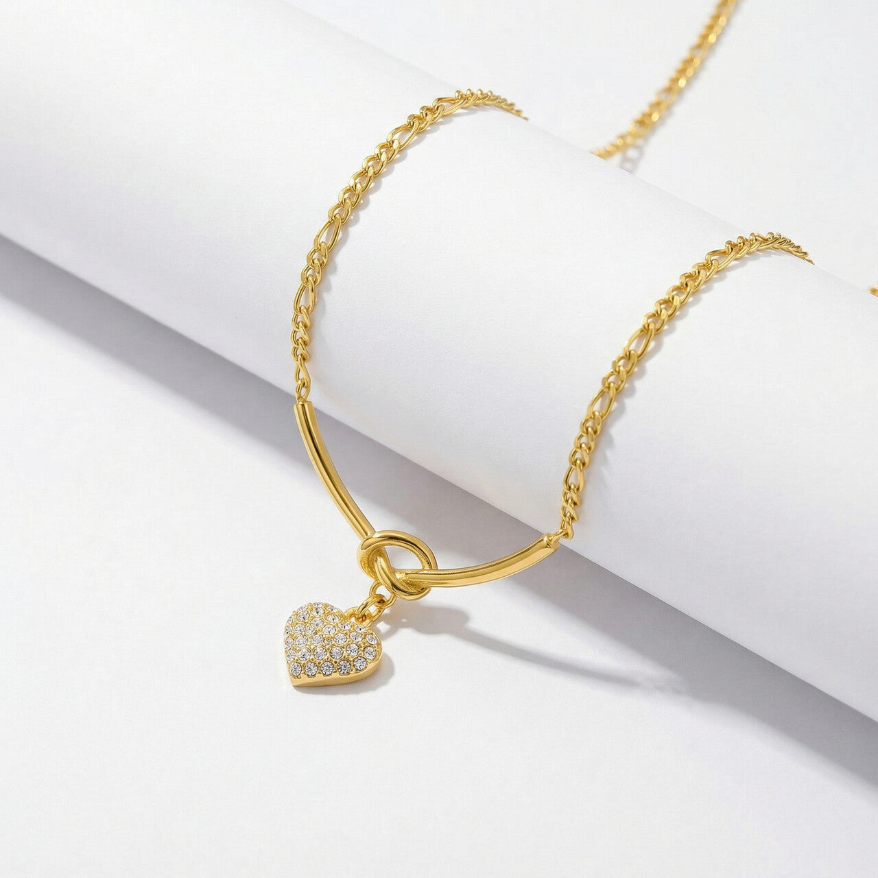 Crystal Heart Charm Gold Necklace