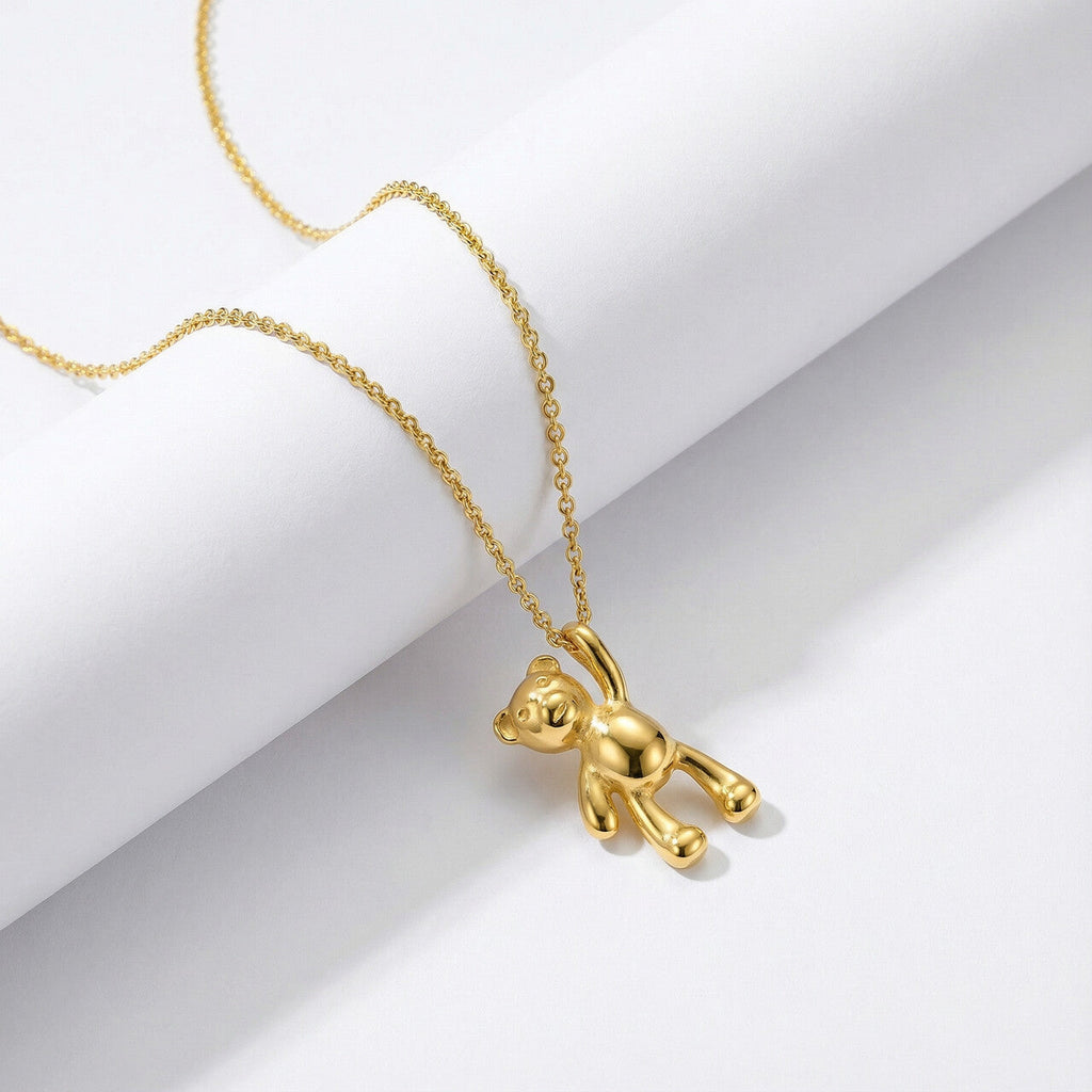 Gold Teddy Bear Pendant Necklace