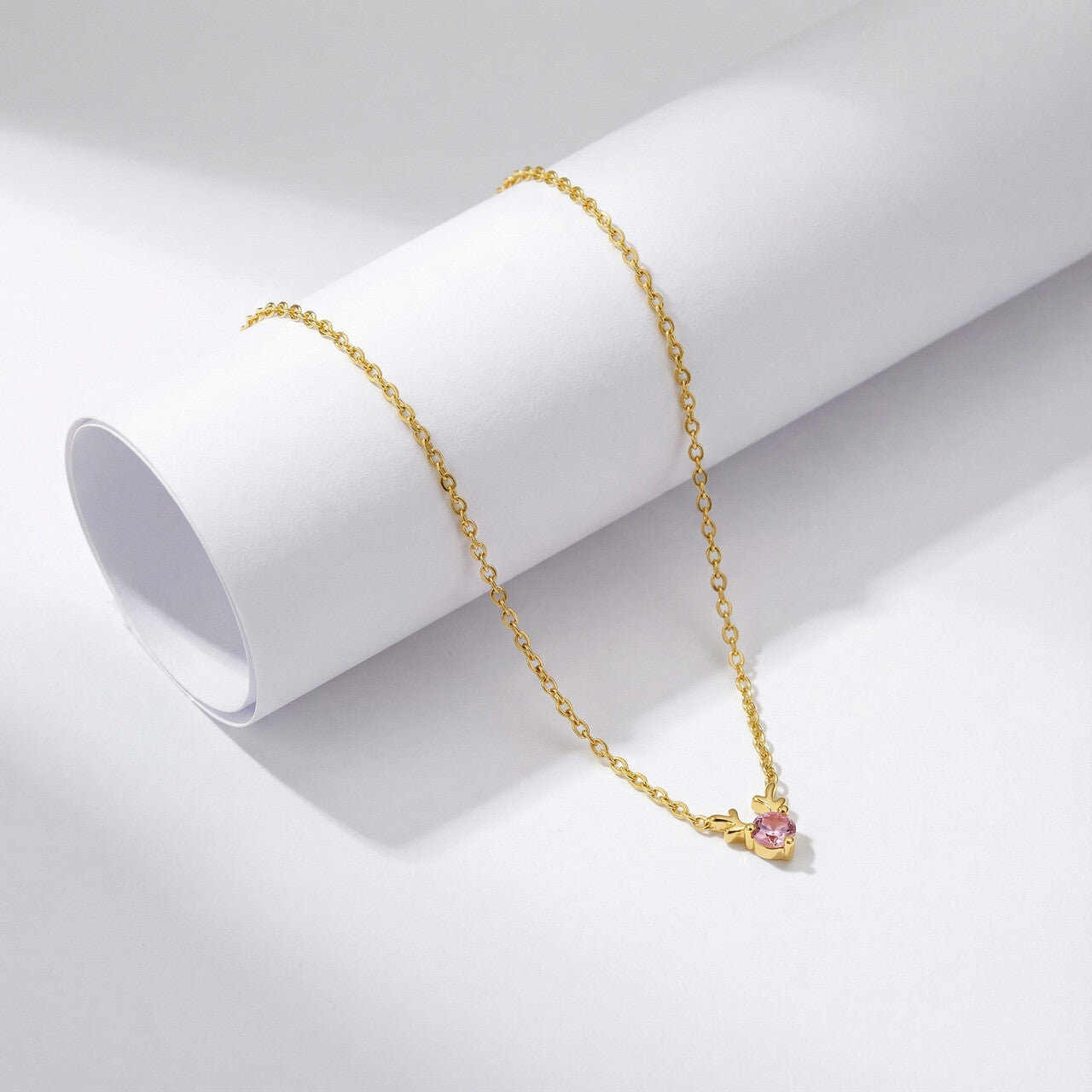 Crescent Star Pink Gem Pendant Necklace