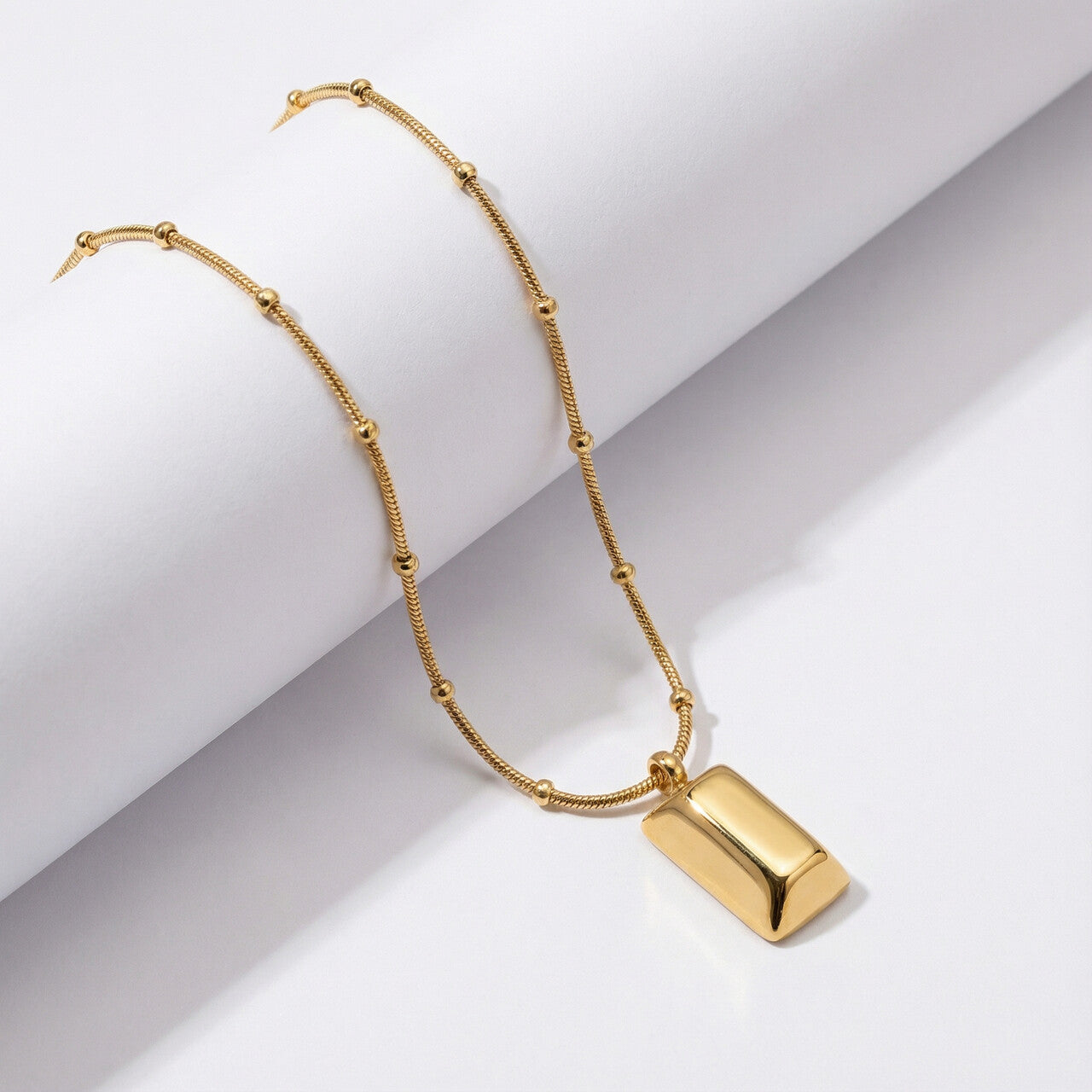Minimalist Gold Barrel Pendant Necklace