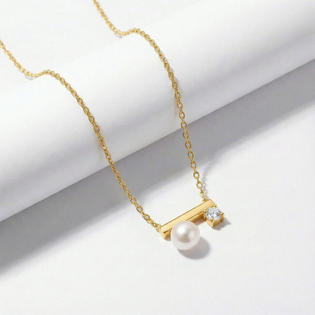 Double Pearl Bar Pendant Necklace